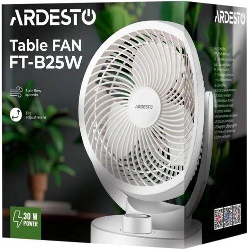 Вентилятор настільний Ardesto FT-B25W, 15см, 30Вт, білий