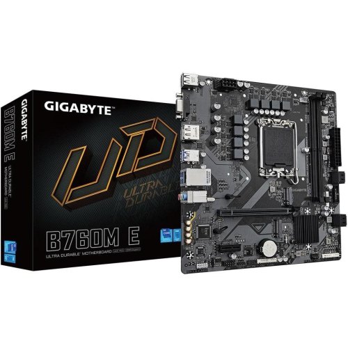 Mатеринська плата Gigabyte B760M E, s1700, Intel B760, mATX, 2xDDR5, 2xM.2, HDMI/DP/VGA, GbE LAN