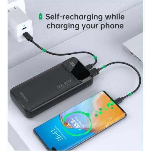 Зовнішній акумулятор Powerbank Choetech B729, 20000mAh, PD 22.5W, чорний (B729-BK)