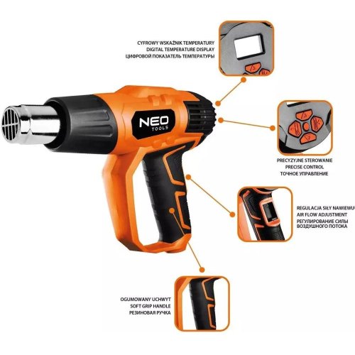 Фен будівельний Neo Tools, 2000Вт, 70-600 градусів, 300-500л/хв (04-710)