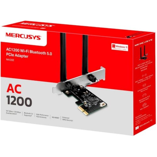 Мережевий адаптер Mercusys MA30E, AC1200, PCI-Express x1, Bluetooth 5.0