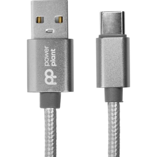Кабель PowerPlant, USB Type-A - USB Type-C, 1м, нейлон, металевий штекер, сірий (CA912346)