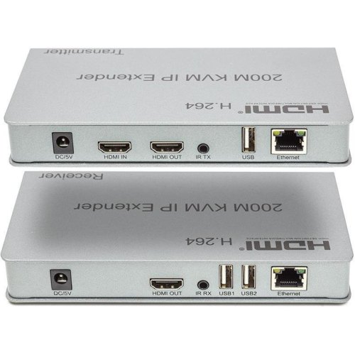 Подовжувач HDMI-сигналу PowerPlant HDES200-KVM, HDMI 1080P/60hz, до 200м, через cat 5e/6 (CA912940)