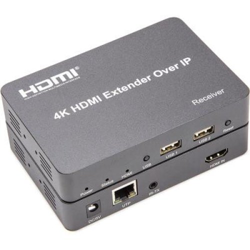 Подовжувач HDMI-сигналу PowerPlant HDES150-KVM, HDMI 4K/30hz, до 150м, через cat 5e/6 (CA912957)