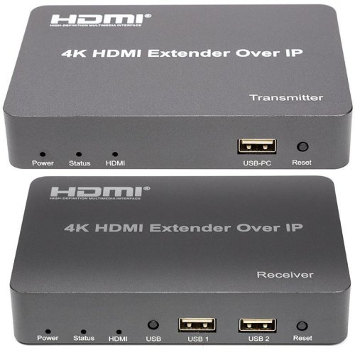 Подовжувач HDMI-сигналу PowerPlant HDES150-KVM, HDMI 4K/30hz, до 150м, через cat 5e/6 (CA912957)