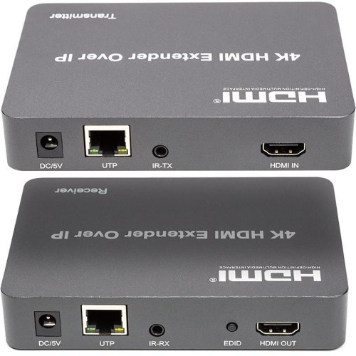 Подовжувач HDMI-сигналу PowerPlant HDES150-KVM, HDMI 4K/30hz, до 150м, через cat 5e/6 (CA912957)