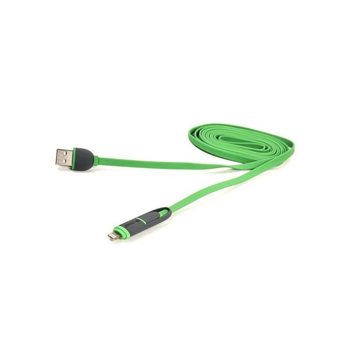 Кабель PowerPlant Quick Charge, USB Type-A 2.0 M - Lightning/MicroUSB, 2A, 2м, зелений (CA910502)