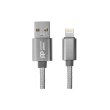Кабель PowerPlant, USB Type-A - Lightning, 1м, нейлон, металевий штекер, сірий (CA912322)