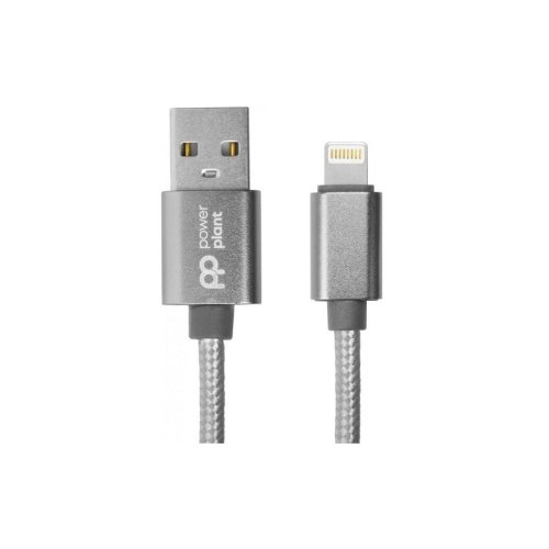 Кабель PowerPlant, USB Type-A - Lightning, 1м, нейлон, металевий штекер, сірий (CA912322)