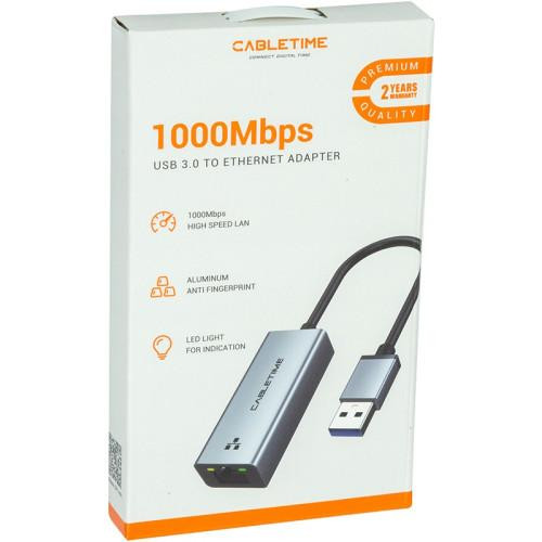 Адаптер Cabletime, USB 3.0 - RJ45, 1000Mbps, 0.15м (CA913367)