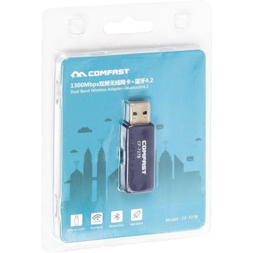 Wi-Fi адаптер Comfast, 1300 Мбіт/с, 2.4/5GHz, Bluetooth, USB (CF-727B)