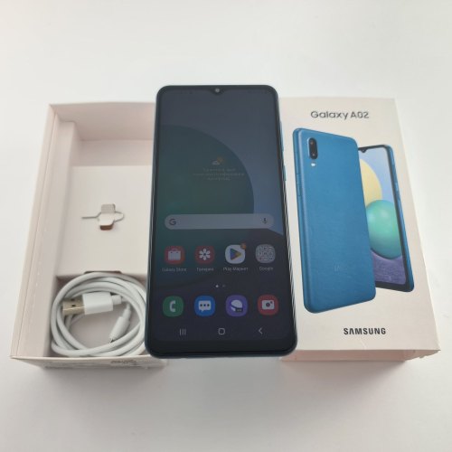 Смартфон SAMSUNG Galaxy A02 (6.50,720x1600,32GB,Android,mSD (SDHC/SDXC standard) up to 512GB,mUSB,BT,HSPA,3G,4G,HSPA+,LTE) Blue, USED **