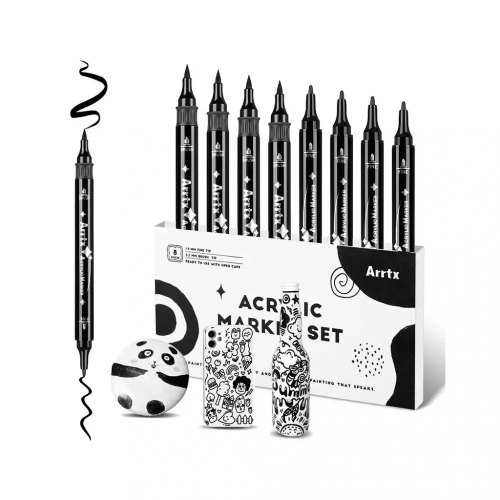 Акрилові маркери Arrtx AACM-03-8BK, чорні (LC303458)