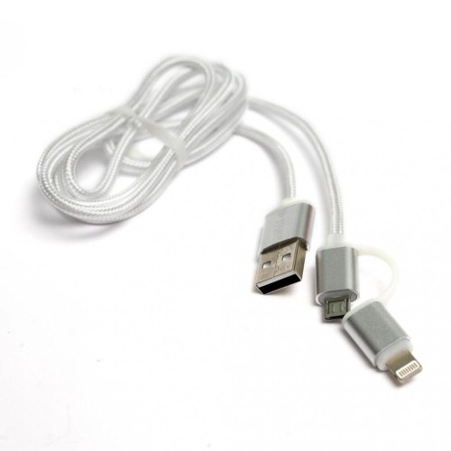 Кабель PowerPlant, 2в1, USB 2.0 Type-A(M) - Lightning/Micro USB, Quick Charge, 2A, 1м, сріблястий (KD00AS1290)