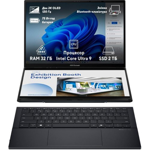 Ноутбук Asus UX8406CA-PZ005W 2x14/Intel U9-285H/32GB/SSD 2TB/Intel Arc/W11/Inkwell Gray (90NB14X1-M001H0)
