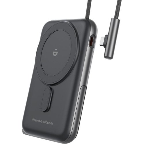 Зовнішній акумулятор Powerbank Choetech Magnetic Wireless, 10000mAh, 20W PD, USB-C In/Out, Qi 15W, build-in cabel, Black (B735-CCBK)
