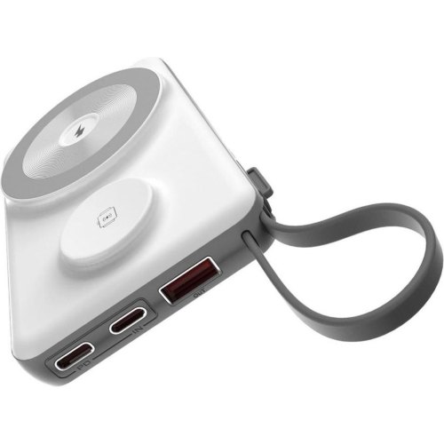 Зовнішній акумулятор Powerbank Choetech Magnetic Wireless, 10000mAh, 15W PD, QC 3.0, USB-A+2xUSB-C, with build-in cable, White (B695-GW)
