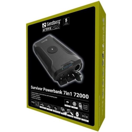 Зовнішній акумулятор Powerbank Sandberg Survivor, 72000mAh, Li-Ion, DC70W, PD, 2xUSB-C 60W, QC 3.0(18W), USB-A, Cigar Lighter, Wireless (420-64)