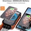 Зовнішній акумулятор Powerbank Choetech Wireless, 20000mAh, 20W PD, QC 3.0, 3xUSB-A, сонячна панель, Qi 5W, Black/Orange (B657-OR)