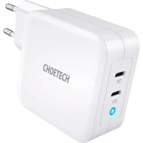 Мережевий зарядний пристрій Choetech, 2xUSB Type-C 100W, PD, GaN (PD6008)