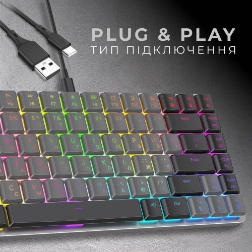 Клавіатура дротова GamePro MK141R, Red Swich, Low Profile, RGB, USB, Dark Gray