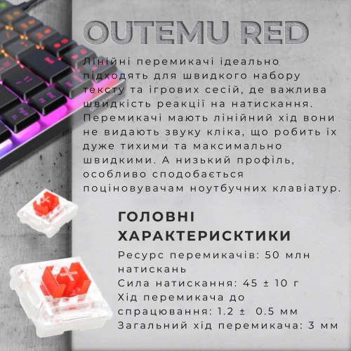 Клавіатура дротова GamePro MK141R, Red Swich, Low Profile, RGB, USB, Dark Gray