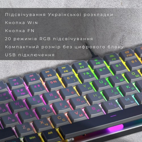 Клавіатура дротова GamePro MK141R, Red Swich, Low Profile, RGB, USB, Dark Gray