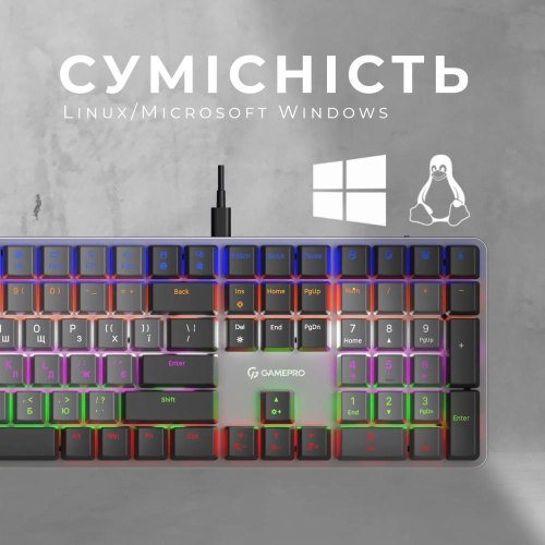 Клавіатура дротова GamePro MK145R, Red Swich, Low Profile, USB, Dark Gray