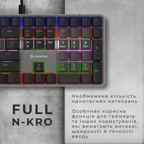 Клавіатура дротова GamePro MK145R, Red Swich, Low Profile, USB, Dark Gray