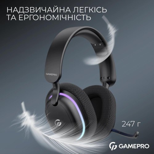 Гарнітура бездротова GamePro Asgard Bragi RGB 7.1 Tri-Mod Black (HSW250B)