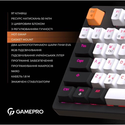Клавіатура дротова GamePro MK170B, Hot-Swap, Red Swich, RGB, USB, UA, Black