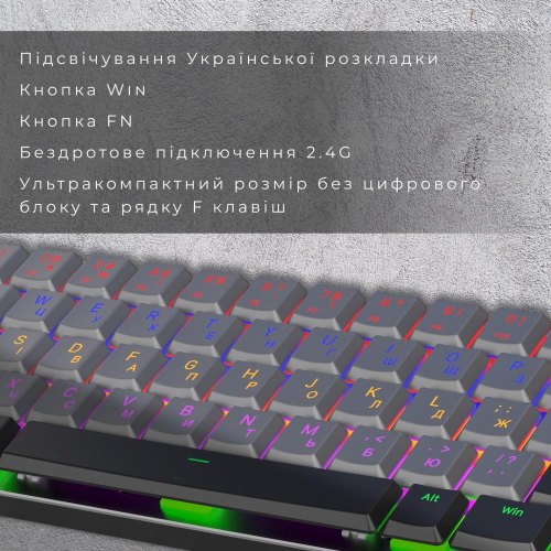 Клавіатура бездротова GamePro MK122R, Red Swich, Low Profile, Wireless, Dark Gray
