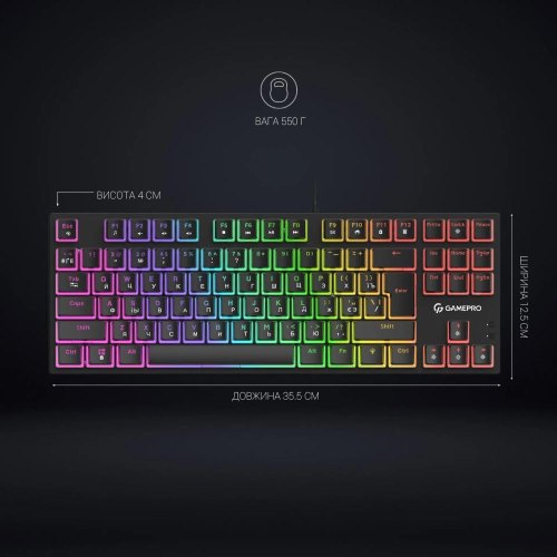 Клавіатура дротова GamePro MK80B, Blue Switch, RGB, USB, Black