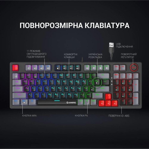 Клавіатура дротова GamePro MK120B, LED, Blue Switches, USB, Black