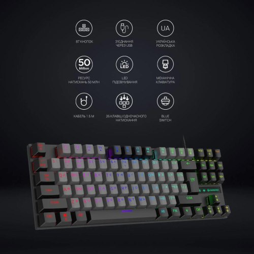 Клавіатура дротова GamePro MK100B, Blue Switch, LED, USB, Black