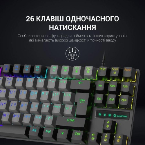 Клавіатура дротова GamePro MK100B, Blue Switch, LED, USB, Black