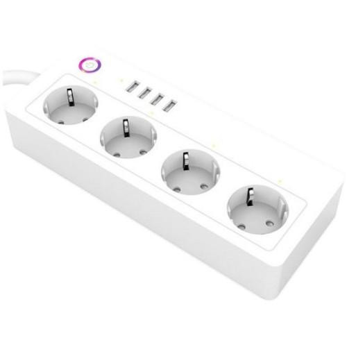 Мережевий фільтр TUYA Smart, 1.8м, 16A, 4 розетки, 4xUSB, з вимикачем (HS082383)