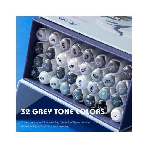 Маркери спиртові Arrtx Alp ASM-02GY, 32 кольори, сірі відтінки (LC302277)