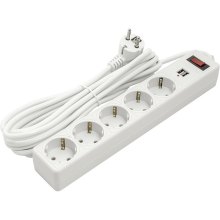 Мережевий фільтр PowerPlant JY-1056U/5, євростандарт, 5м, 3x1.5мм2, 10А, 5 розеток, 2xUSB 2.1A (PPSA10M50S5U)