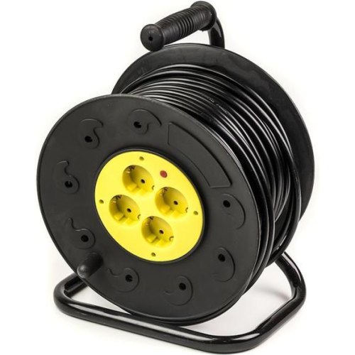 Мережевий подовжувач PowerPlant JY-2002/50, на котушці, 50м, 3x2.5мм2, 16А, 4 розетки, морозостійкий (PPRA16M50S4L)