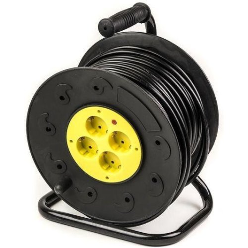 Мережевий подовжувач PowerPlant JY-2002/50, на котушці, 50м, 3x1.5мм2, 10А, 4 розетки (PPRA10M500S4)