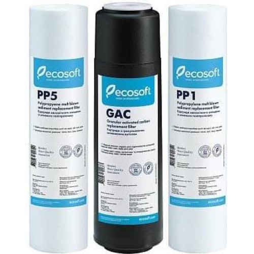 Комплект картриджів для води Ecosoft 1-2-3 Standart, картридж з поліпропілену (2шт), вугільний картридж (1шт) (CPV3ECOSTD)
