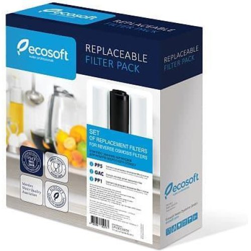 Комплект картриджів для води Ecosoft 1-2-3 Standart, картридж з поліпропілену (2шт), вугільний картридж (1шт) (CPV3ECOSTD)
