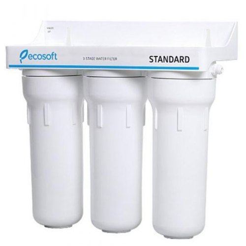 Фільтр проточний тристадійний Ecosoft Standard, покращений комплект картриджів з Ecomix, кран крапля (FMV3ECOSTD)
