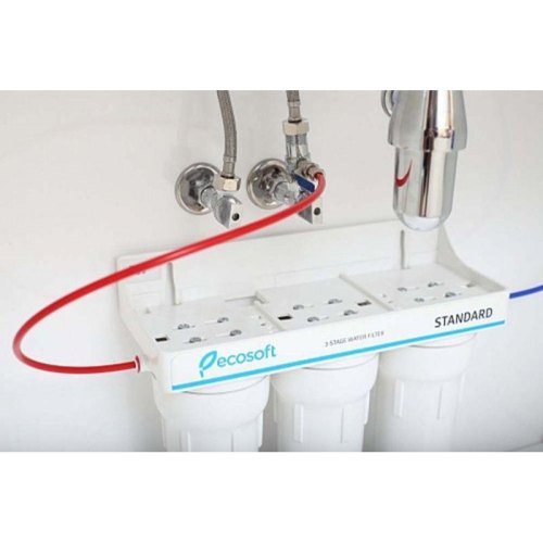 Фільтр проточний тристадійний Ecosoft Standard, покращений комплект картриджів з Ecomix, кран крапля (FMV3ECOSTD)