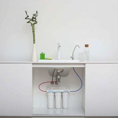 Фільтр проточний тристадійний Ecosoft Standard, покращений комплект картриджів з Ecomix, кран крапля (FMV3ECOSTD)