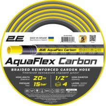 Шланг садовий 2Е AquaFlex Carbon, 1/2, 20м, 4 шари, 20бар (2E-GHE12GE20)