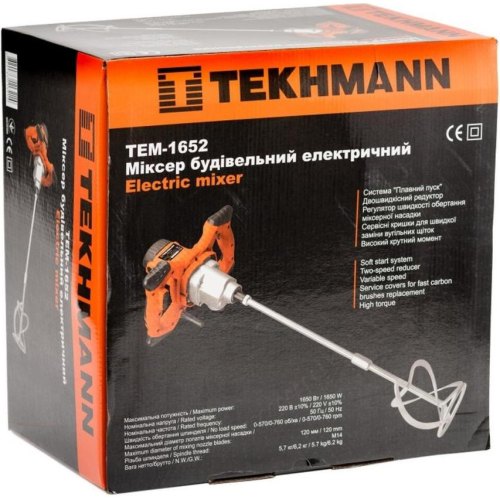 Міксер будівельний Tekhmann TEM-1652, 1650Вт, 570-760об/хв, М14 (846850)