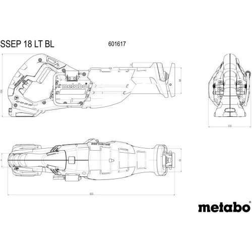 Пилка шабельна акумуляторна Metabo SSEP 18 LT BL, 18В, хід 32мм, 0-3000об/хв, без акумулятора та зарядного пристрою (601617850)