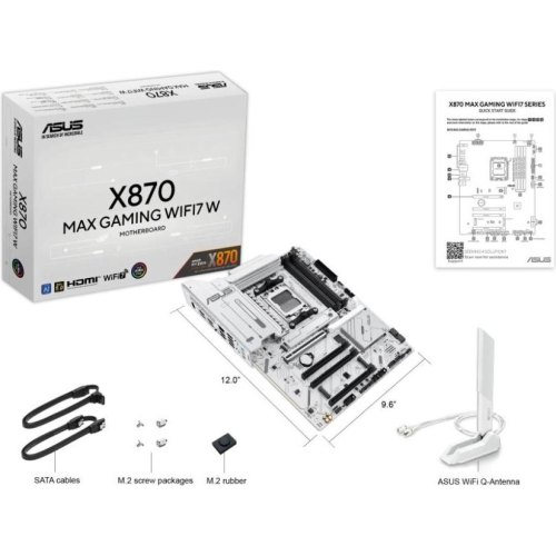 Материнcька плата ASUS X870 MAX GAMING WIFI7 W, sAM5, X870, ATX, 4xDDR5, M.2, HDMI/USB Type-C, WiFi, Bluetooth, біла (90MB1LZ0-M0EAY0)